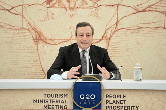 Draghi apre la conferenza stampa sulla riunione ministeriale G20 dedicata al turismo: 